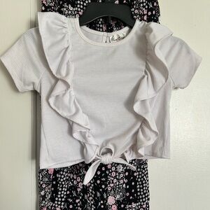 PatPat Matching Set White and Black Ruffle Top and Polka Dot Bottom